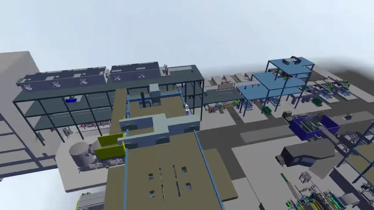 Overhead view of a large industrial plant model